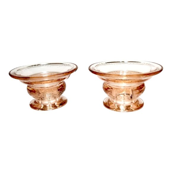 Pink Candlestick Holders Depression Glass, Madrid by Federal Glass, Etched 1932 - Picture 3 of 9